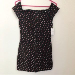 Women’s Black Denim Floral Short dress S NWT!